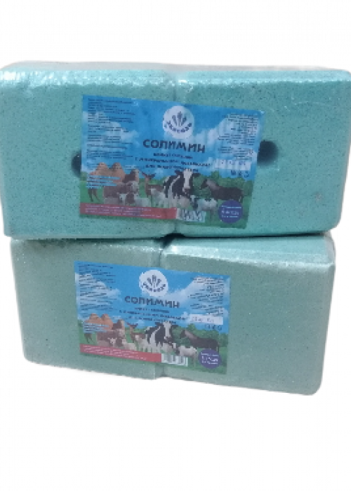 Соляной Брикет Солимин (Лизунец) синий с антигельминтным эффектом  2 шт. по 4 кг. цена с учетом НДС